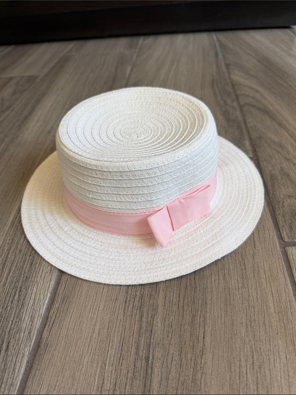 Janie and Jack Kids Cream Straw Boater with Soft Pink Ribbon